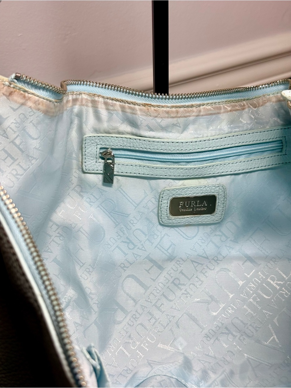 Furla Light Blue Pebbled Leather Shoulder Bag | ✨ | 2000s–Early 2010s ✨ - Picture 6 of 8